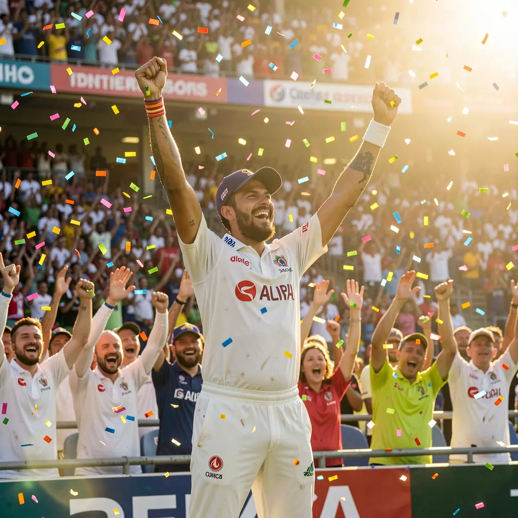 Cricket player celebrating a match winning moment with raised arms and cheering fans symbolizing big wins and excitement with 789JL betting in Bangladesh